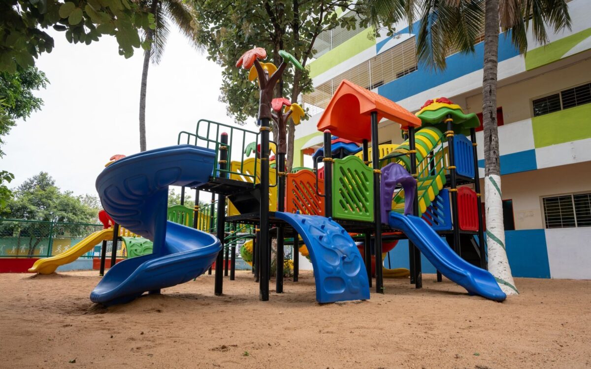 Vibrant outdoor playground equipment for kids in Bengaluru, India.