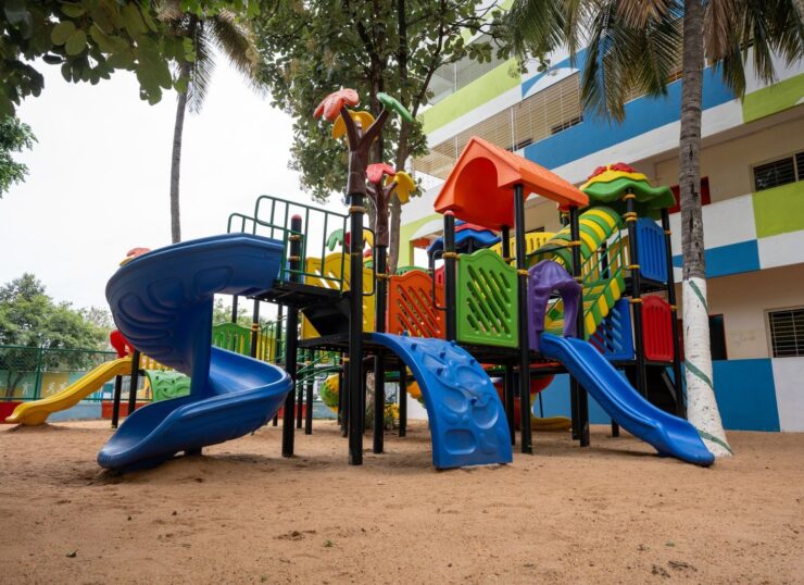 Vibrant outdoor playground equipment for kids in Bengaluru, India.